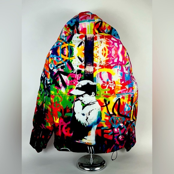 Graffiti Puffer Jacket image “Boy Praying” artwork by Banksy - Picture 2 of 4